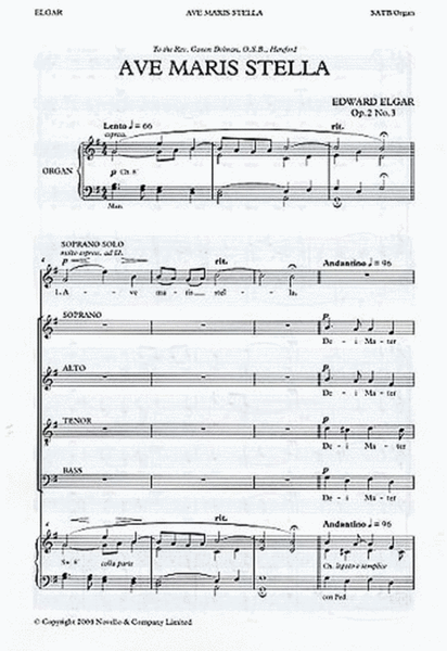 Elgar Ave Maris Stella Op 2 No.3 Satb/Or