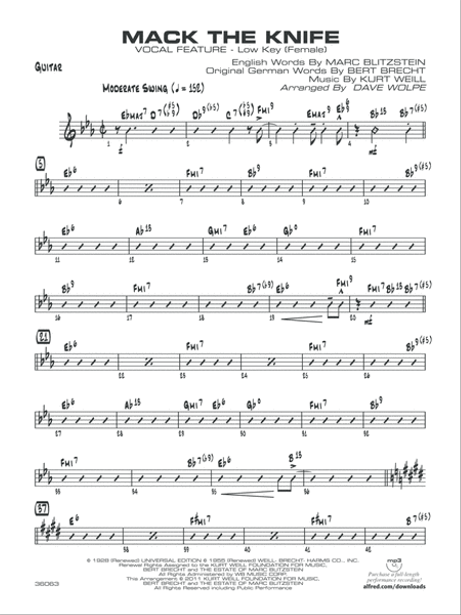 Mack the Knife: Guitar Jazz Ensemble scores gallery preview page 1