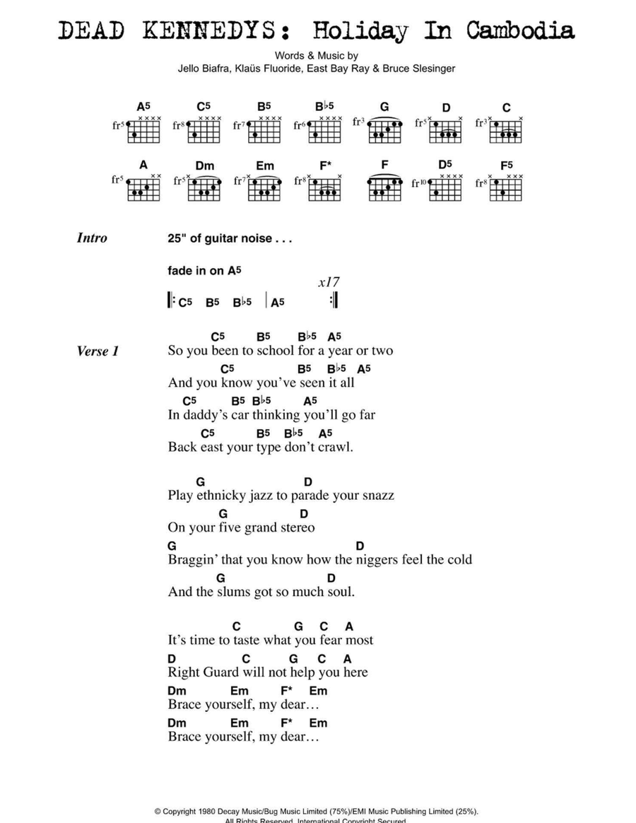 Holiday In Cambodia Electric Guitar scores gallery preview page 1