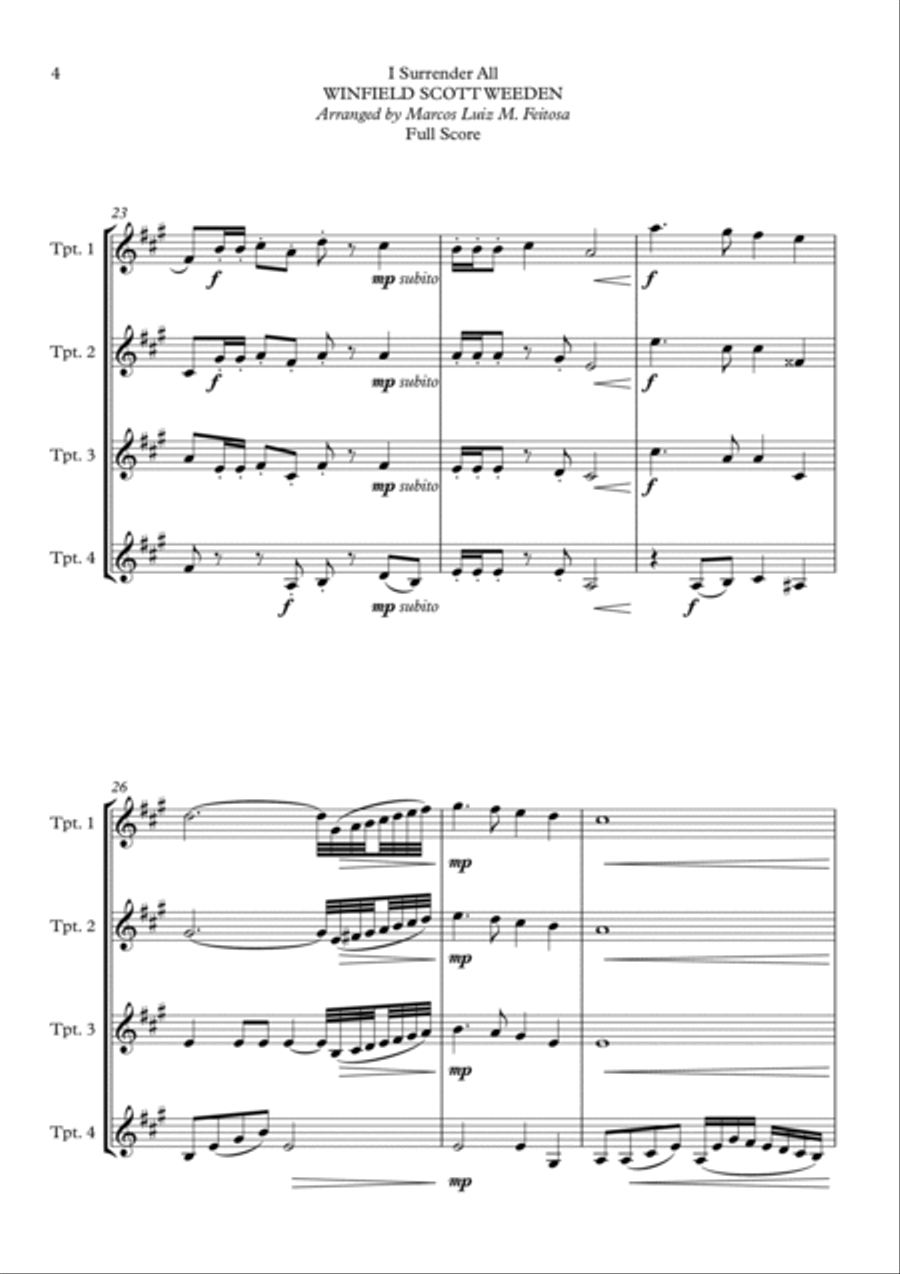 I Surrender All (Tudo Entregarei) - Trumpet Quartet Brass Quartet scores gallery preview page 6