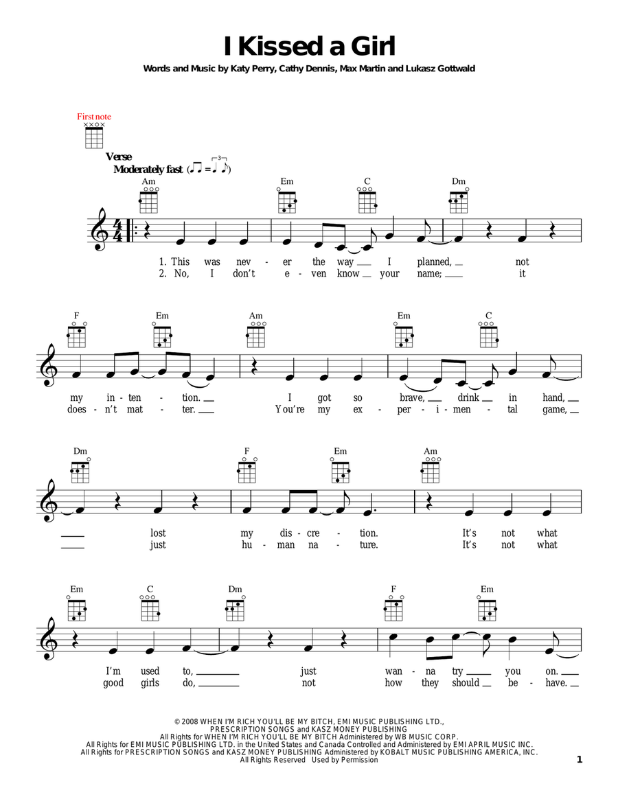 I Kissed A Girl Ukulele scores gallery preview page 1
