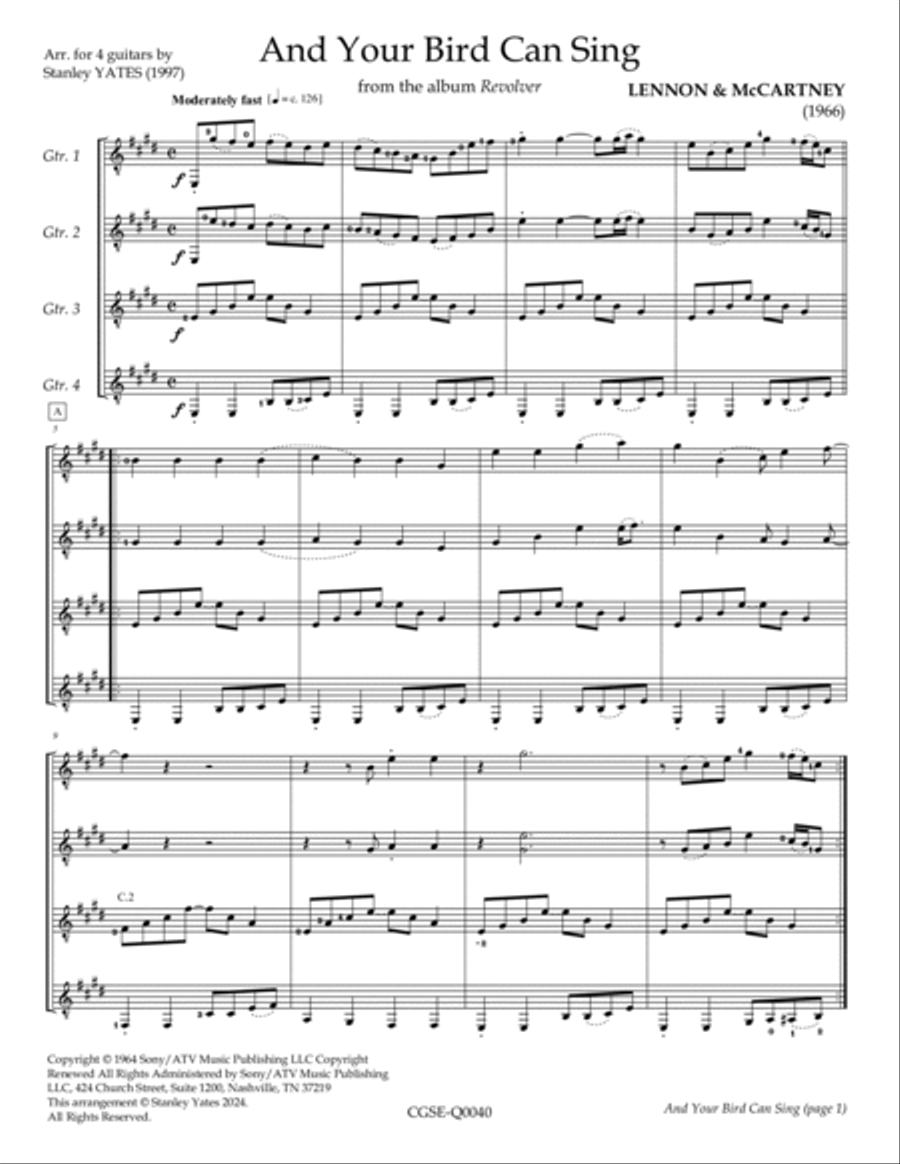 And Your Bird Can Sing Guitar Ensemble scores gallery preview page 3