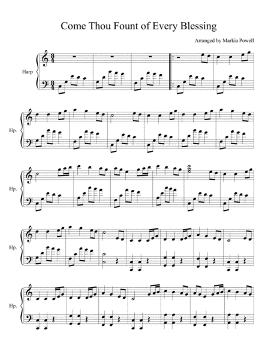 Come Thou Fount of Every Blessing Harp scores gallery preview page 1