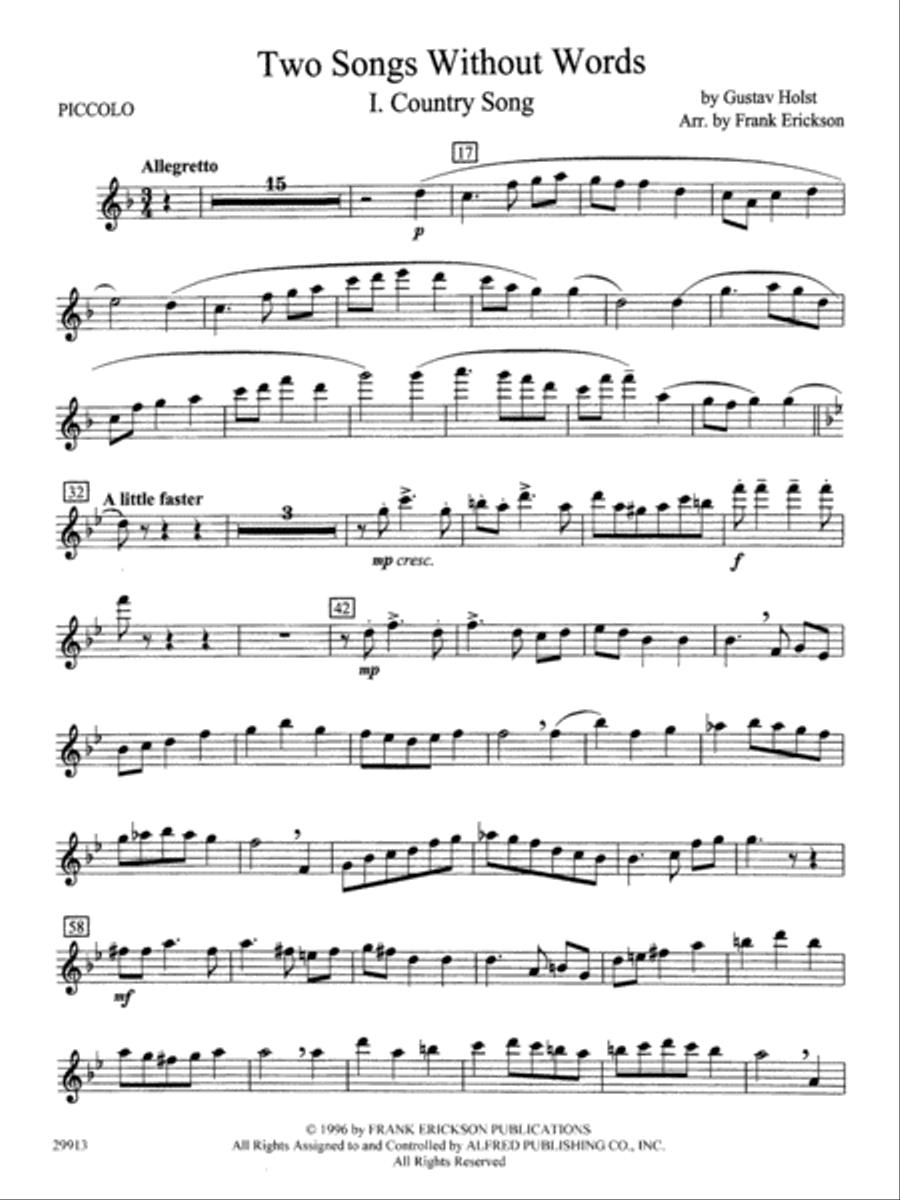 Two Songs Without Words: Piccolo Concert Band scores gallery preview page 1