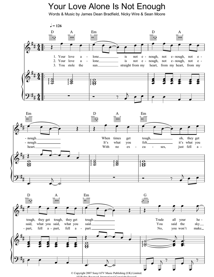 Your Love Alone Is Not Enough Piano, Vocal, Guitar scores gallery preview page 1