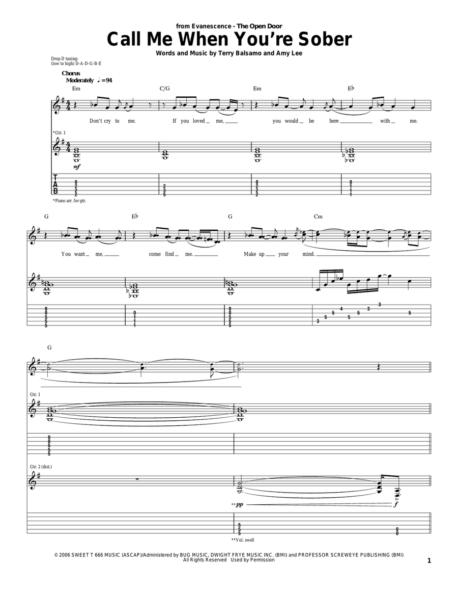 Call Me When You're Sober Acoustic Guitar scores gallery preview page 1