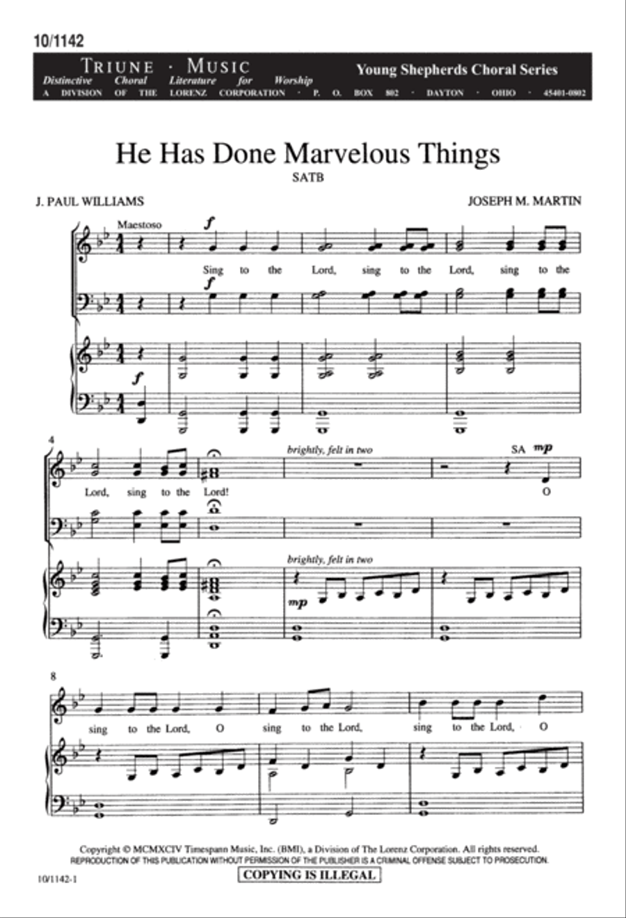 He Has Done Marvelous Things 4-Part scores gallery preview page 1