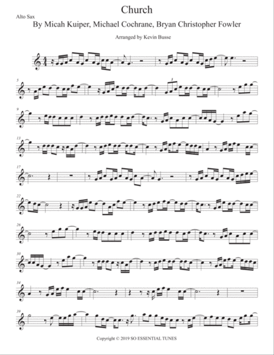 Church (take Me Back) Alto Saxophone scores gallery preview page 1