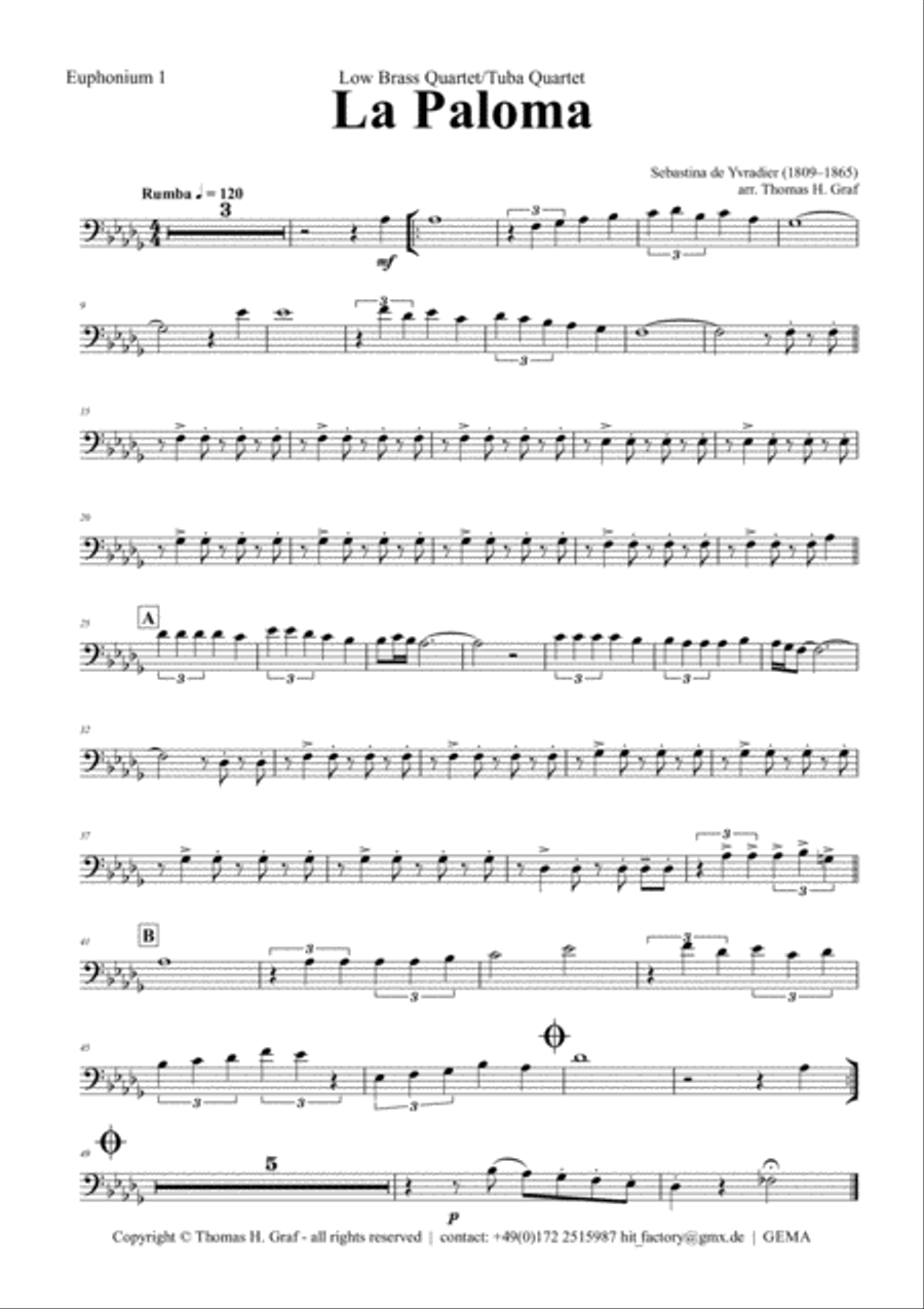 La Paloma - Spanish Habanera - Brass Quartet Brass Quartet scores gallery preview page 4