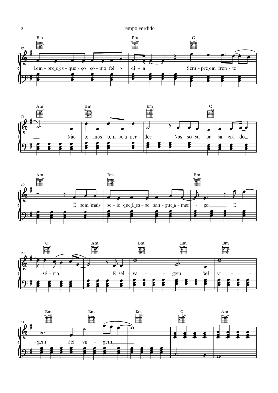 Tempo Perdido Piano, Vocal scores gallery preview page 2