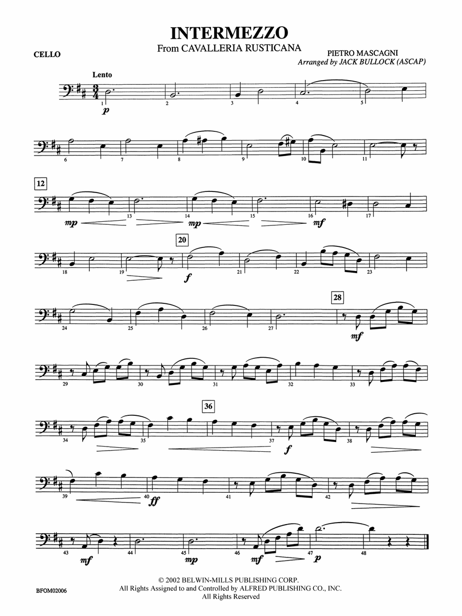 Intermezzo (from Cavalleria Rusticana): Cello