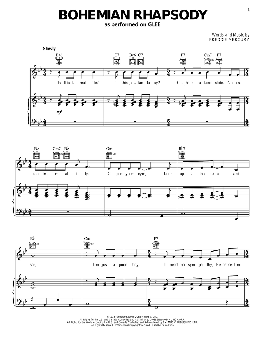 Bohemian Rhapsody Acoustic Guitar scores gallery preview page 1