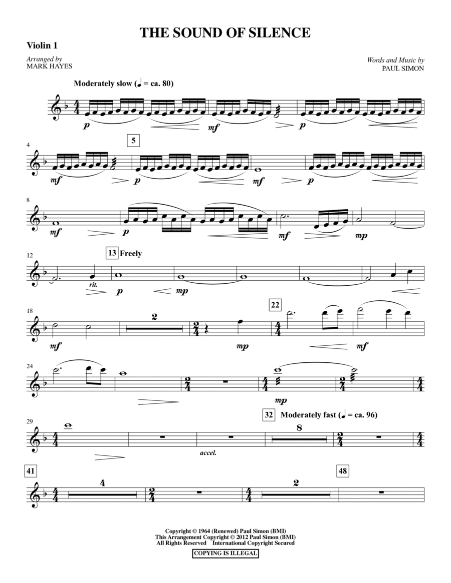 The Sound Of Silence (arr. Mark Hayes) - Violin 1 Choir scores gallery preview page 1