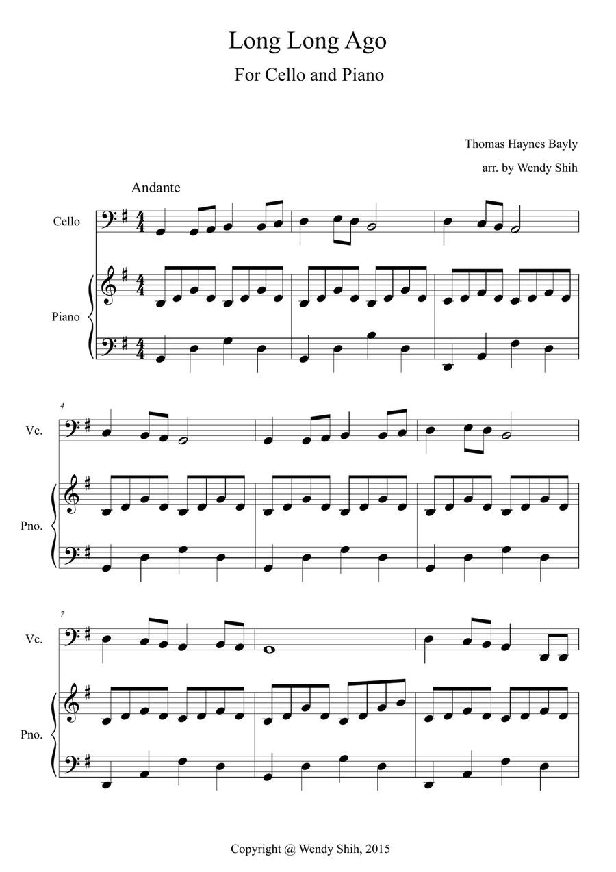 Long Long Ago Cello and Piano Piano scores gallery preview page 1
