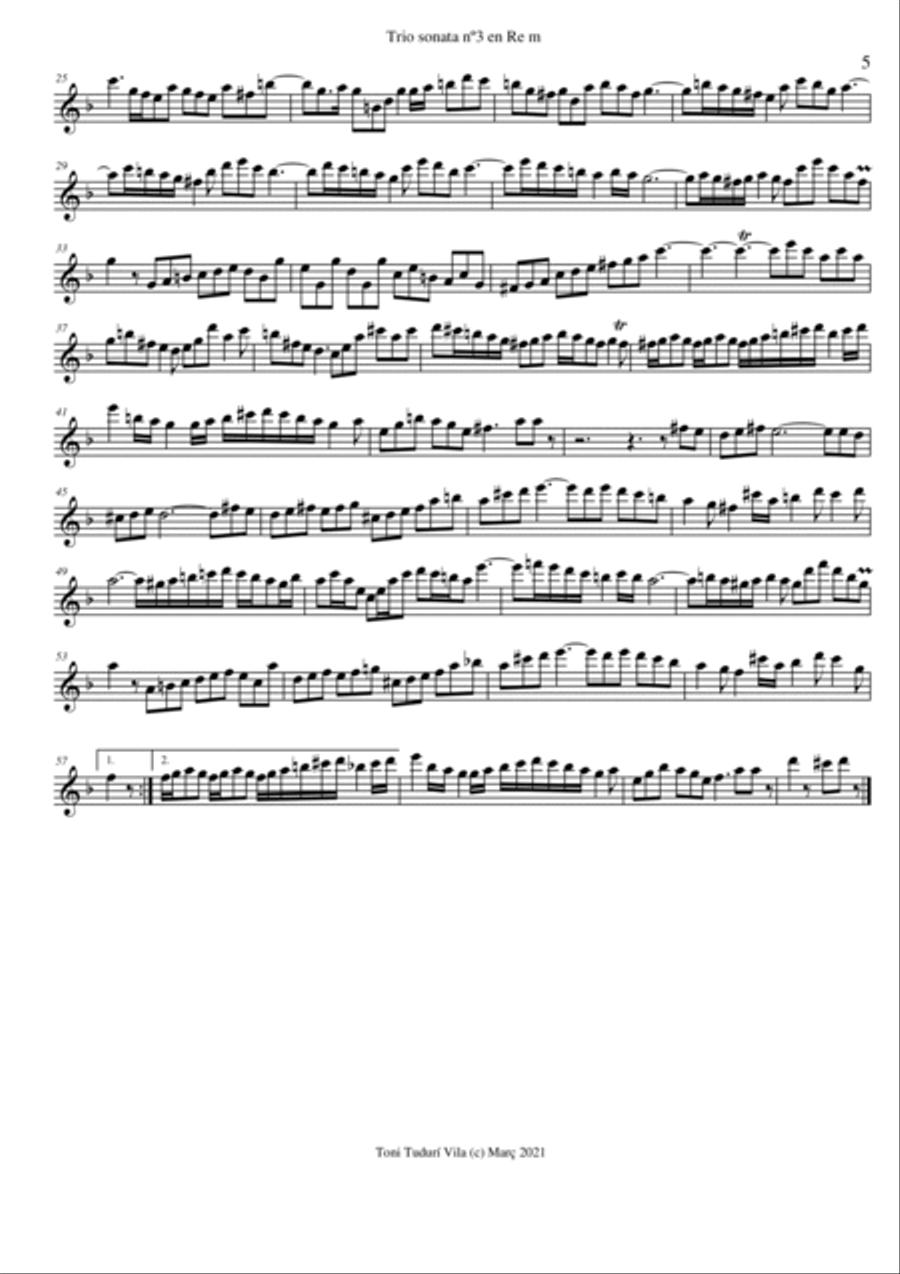 Trio sonata nº3 in D minor for flute, violin & cello or 2 violins & cello and basso continuo (PARTS Small Ensemble scores gallery preview page 5