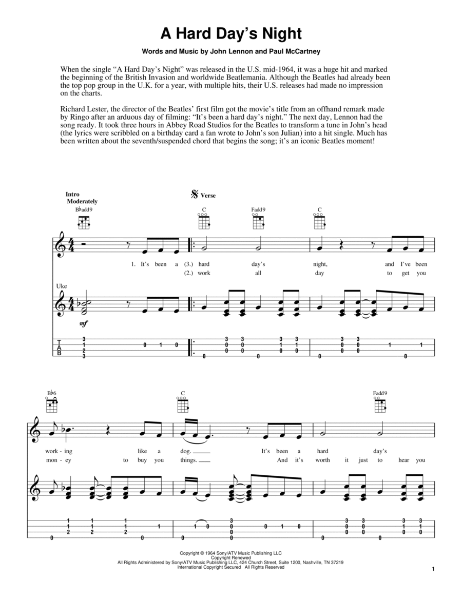 A Hard Day's Night A Hard Day's Night Ukulele scores gallery preview page 1