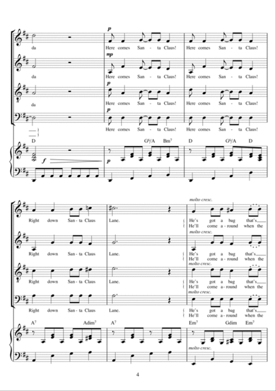 Here Comes Santa Claus (Right Down Santa Claus Lane) (arr. Berty Rice) 4-Part scores gallery preview page 4