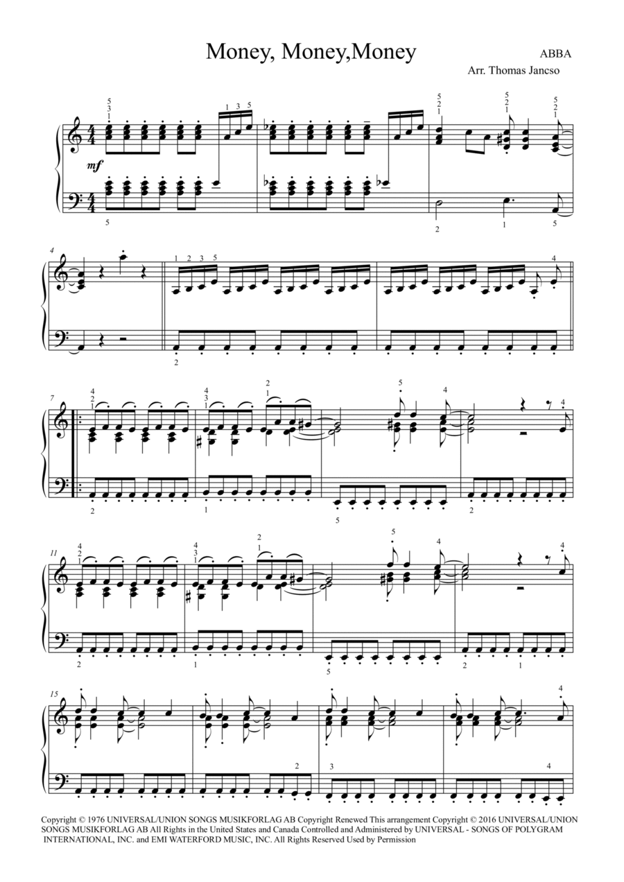 Money, Money, Money Piano Solo scores gallery preview page 1