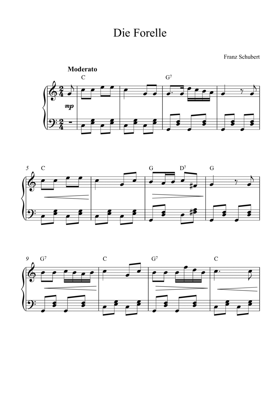 Die Forelle (D.550, The Trout) Piano Method scores gallery preview page 1