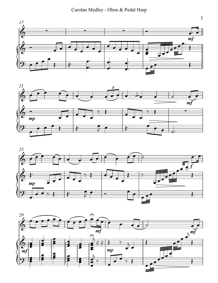 Carolan Medley, Duet for Oboe & Pedal Harp Oboe scores gallery preview page 3