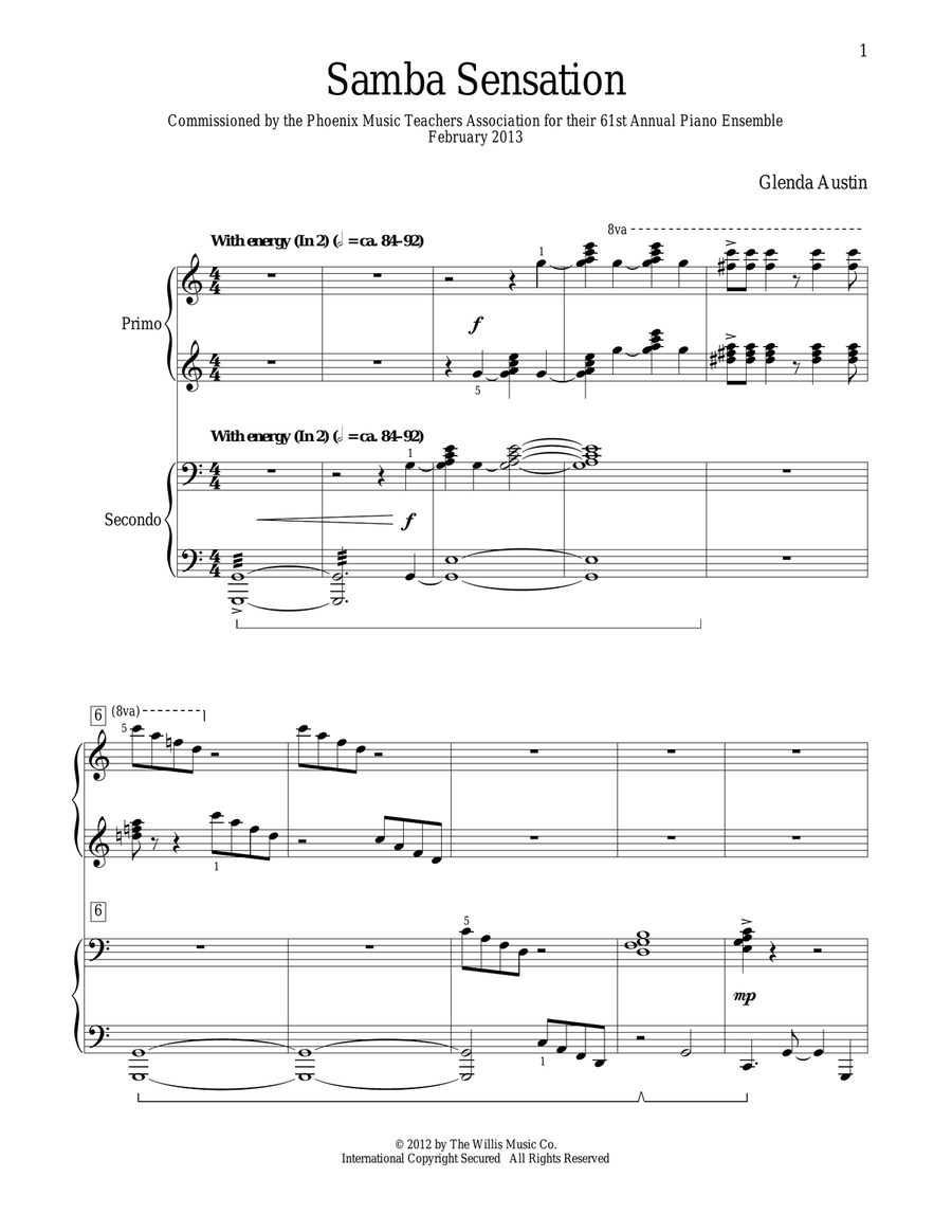 Samba Sensation Piano Duet scores gallery preview page 1