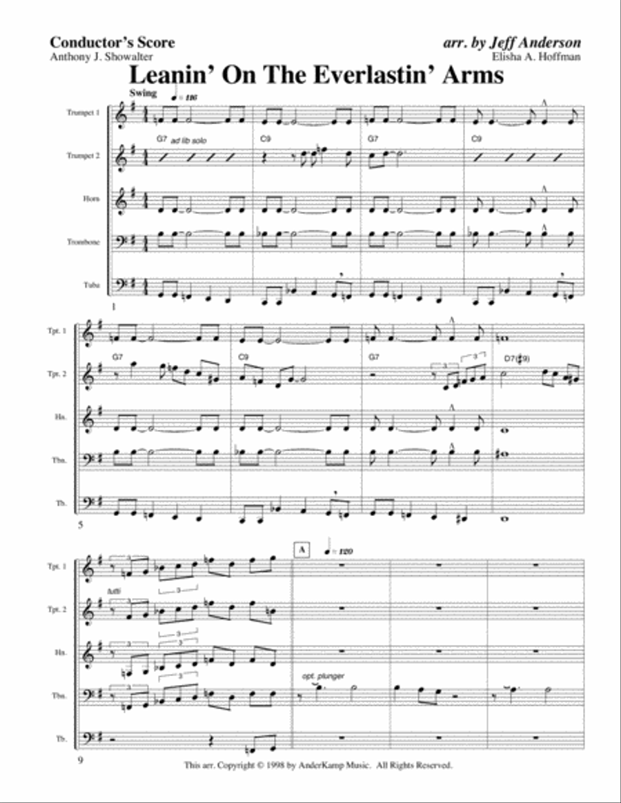 Leaning On the Everlasting Arms for Brass Quintet Brass Quintet scores gallery preview page 1
