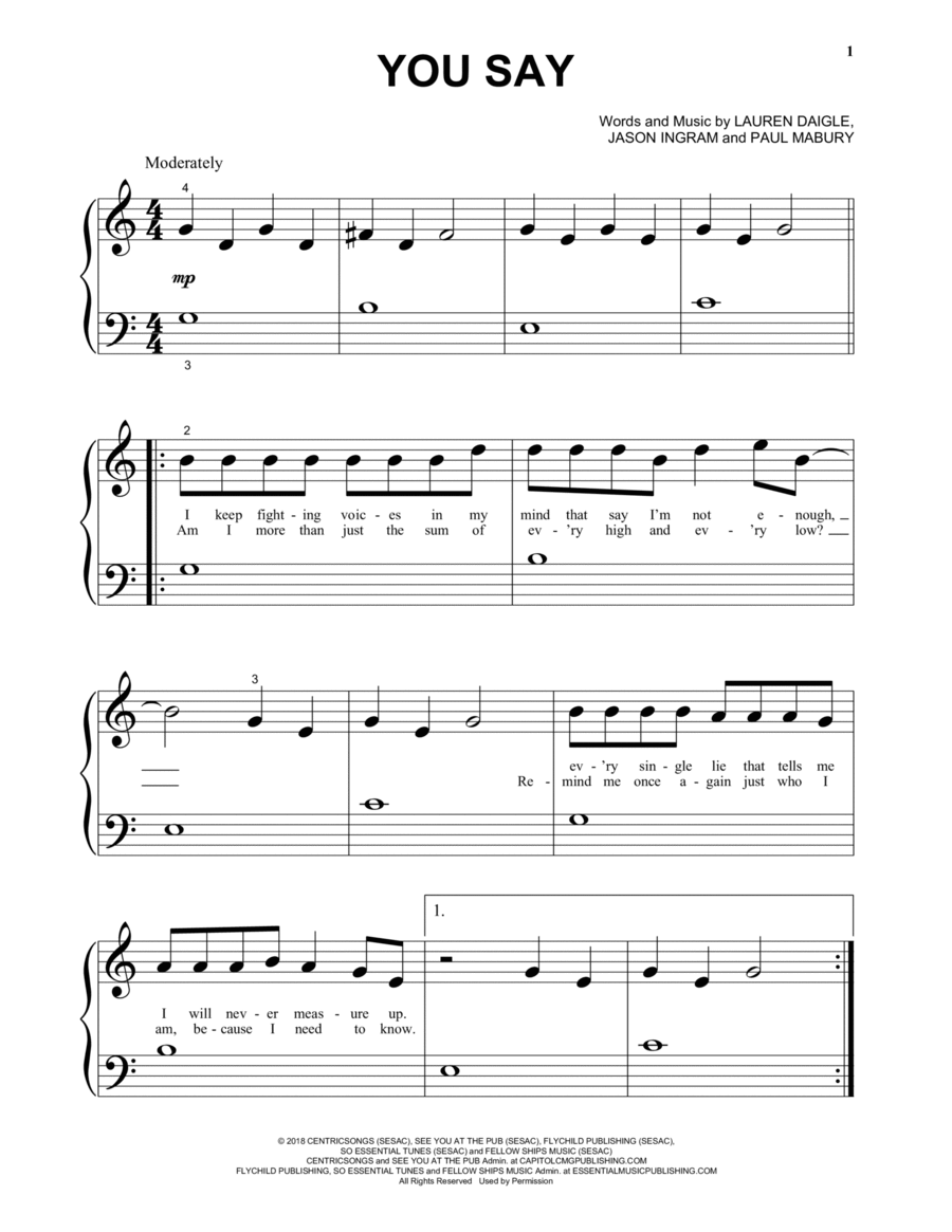 You Say Piano Solo scores gallery preview page 1