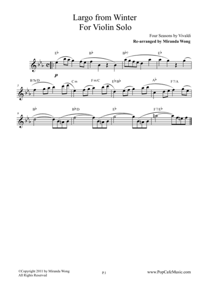 Largo from Winter (Four Seasons) - Lead Sheet for Violin / Flute Solo