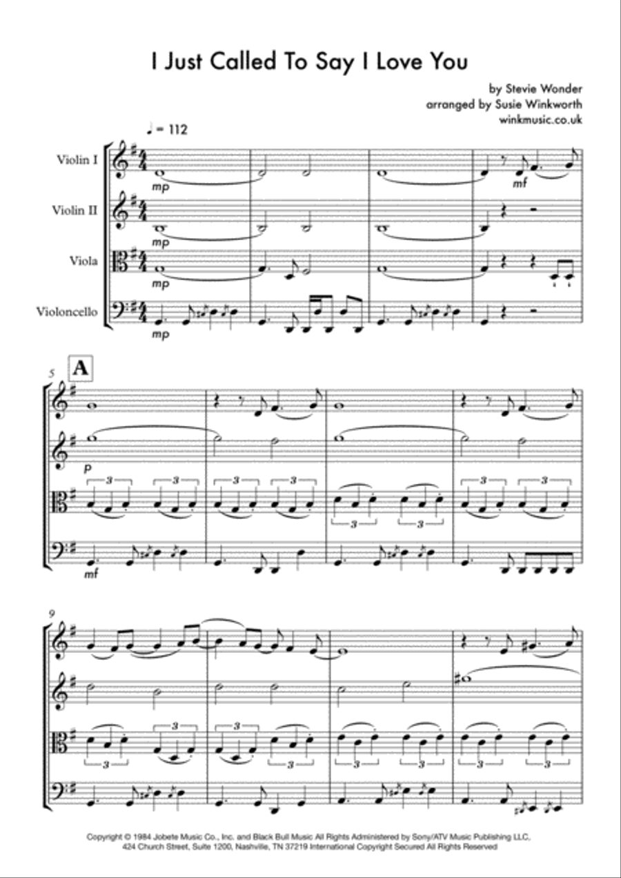 I Just Called To Say I Love You String Quartet scores gallery preview page 1