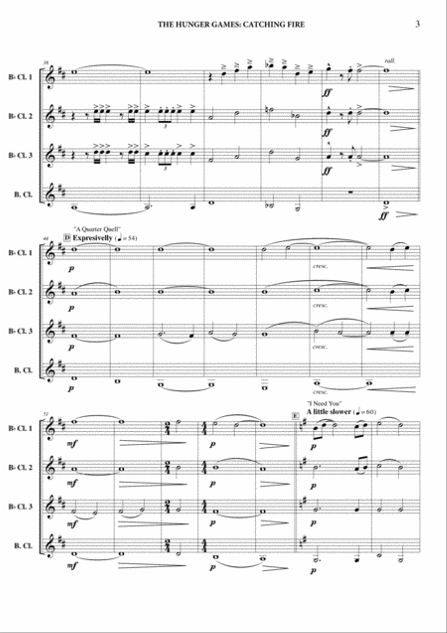The Hunger Games: Catching Fire Clarinet Quartet scores gallery preview page 4