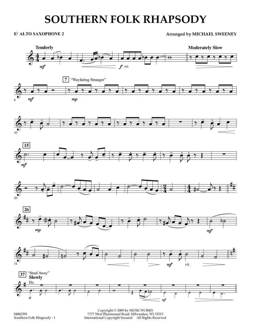 Southern Folk Rhapsody - Eb Alto Saxophone 2 Alto Saxophone scores gallery preview page 1