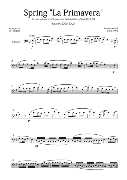 "Spring" (La Primavera) by Vivaldi - Easy version for BASSOON SOLO image number null