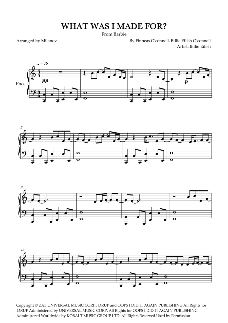 What Was I Made For? Piano Solo scores gallery preview page 1