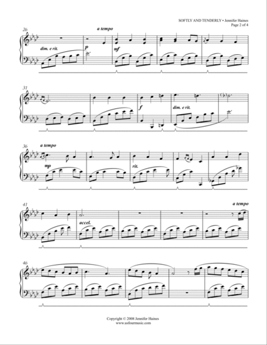 Softly And Tenderly Piano Solo scores gallery preview page 2