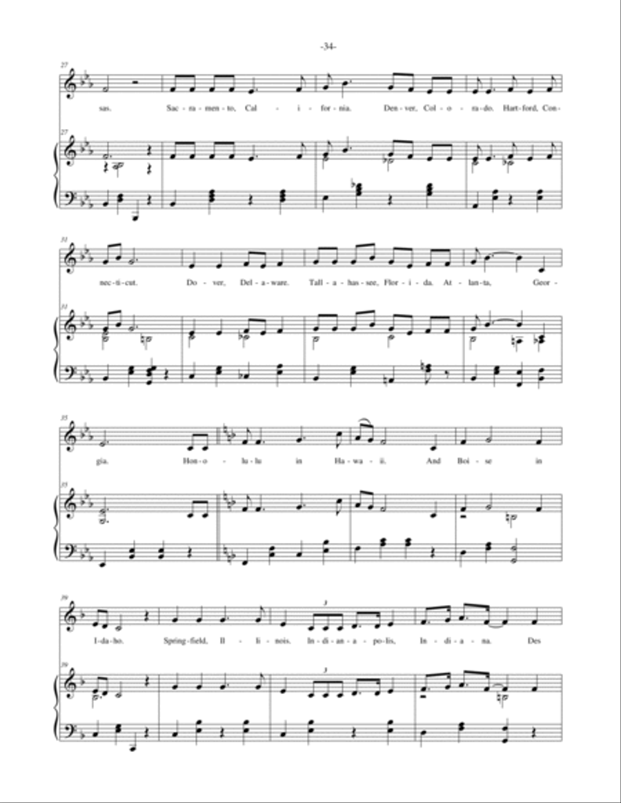 States & Capitals - vocal solo or unison choir with piano accompaniment Unison Choir scores gallery preview page 4