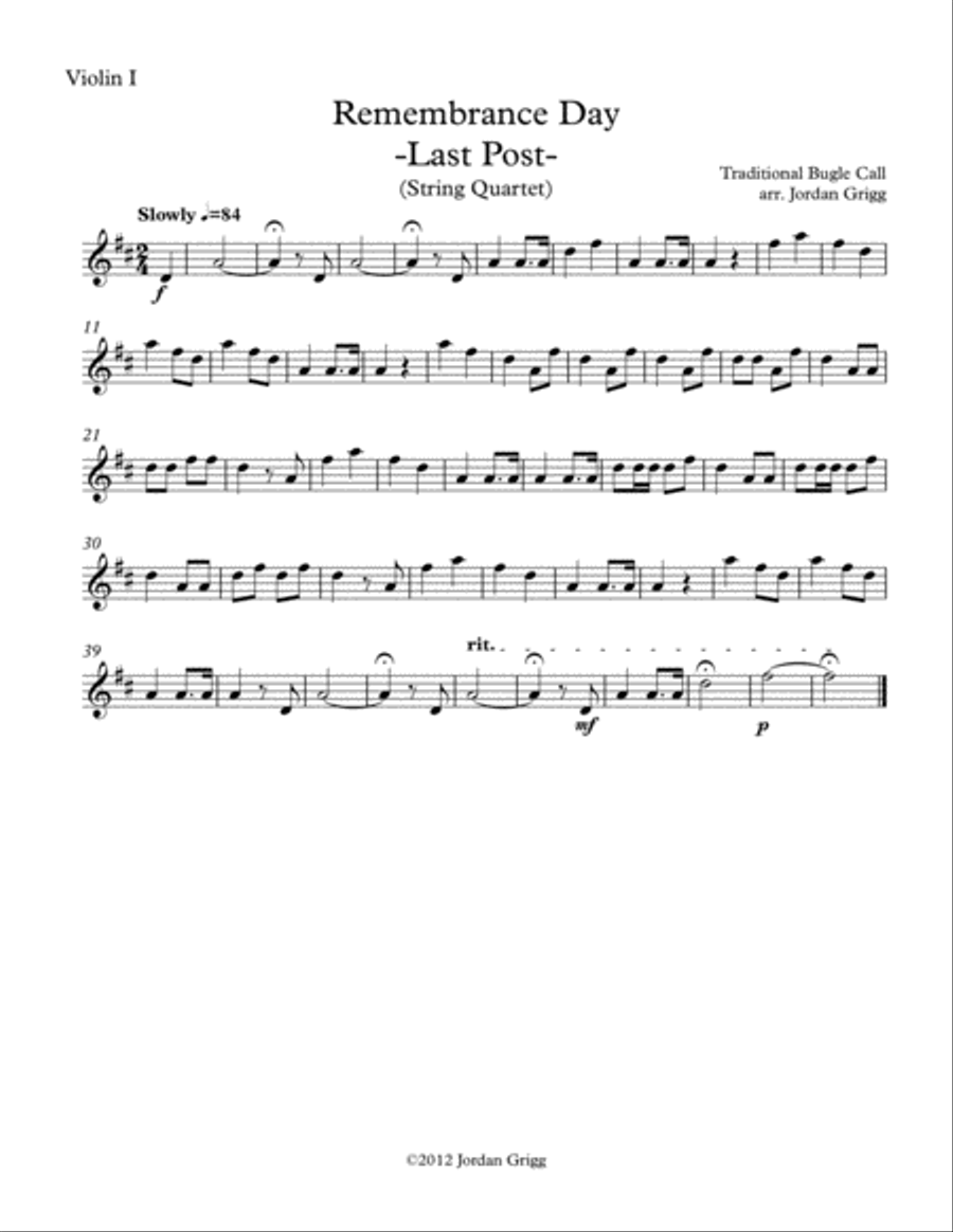 Remembrance Day. 'Last Post' (String Quartet) String Quartet scores gallery preview page 3
