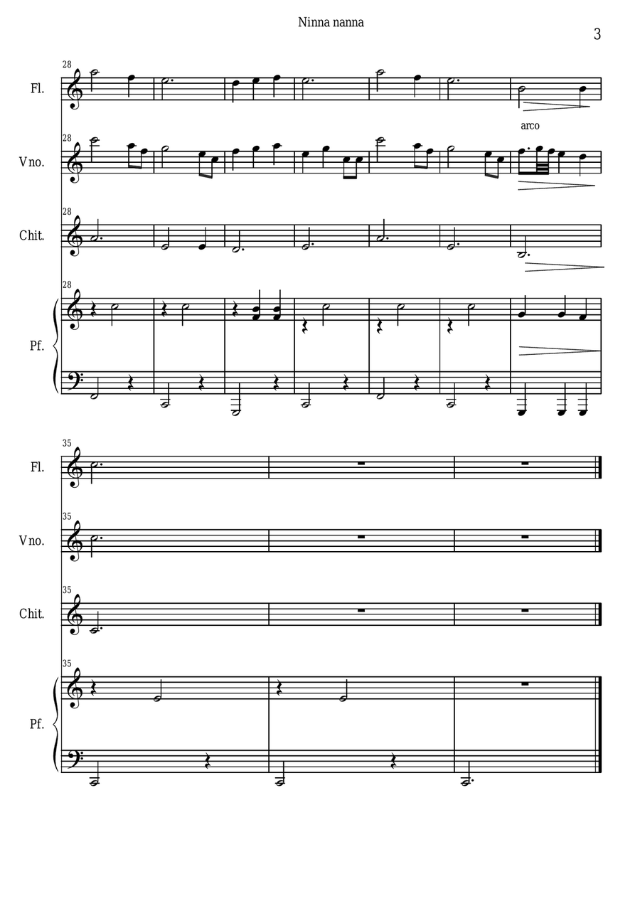 Lullaby - Ninna Nanna (quartet) Small Ensemble scores gallery preview page 3