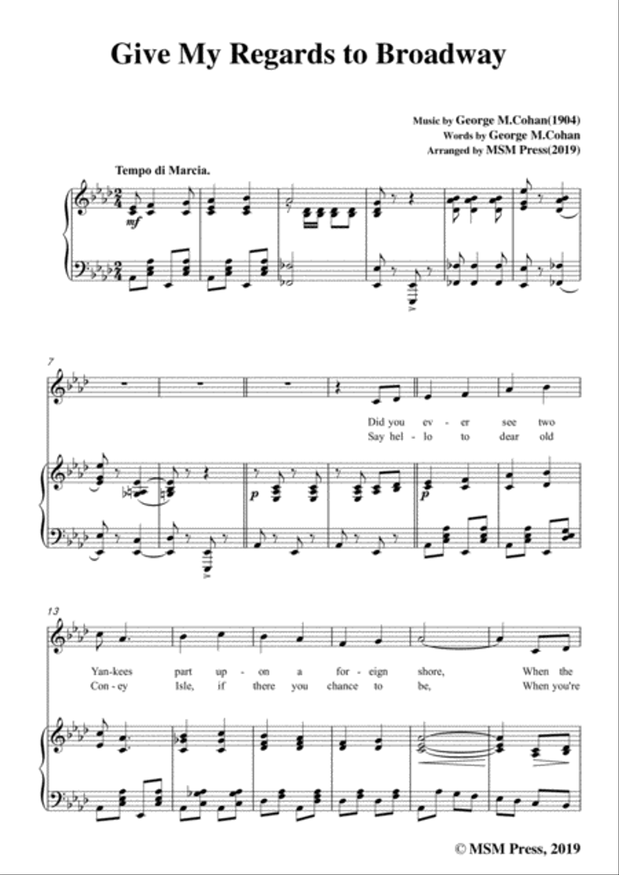 George M. Cohan-Give My Regards to Broadway,in A flat Major,for Voice&Piano Voice scores gallery preview page 3