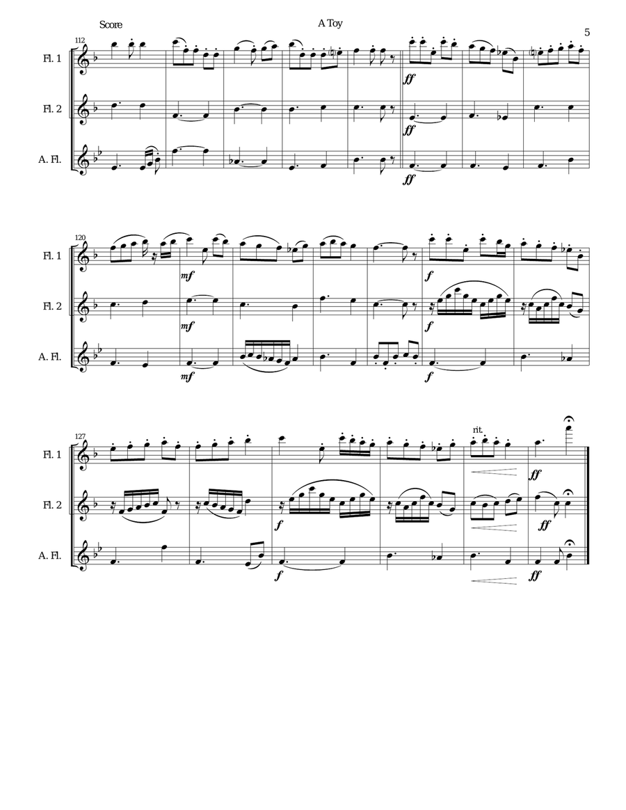 A Toy for flute trio (2 C flutes, 1 alto flute) Flute Trio scores gallery preview page 5
