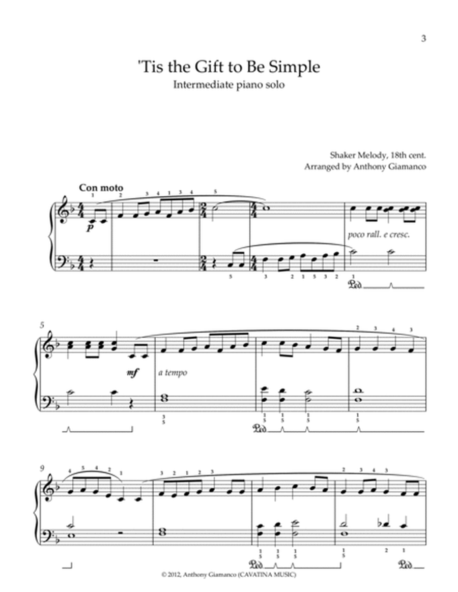 'Tis the Gift to Be Simple (Shaker Hymn) -piano solo (early intermediate) image number null