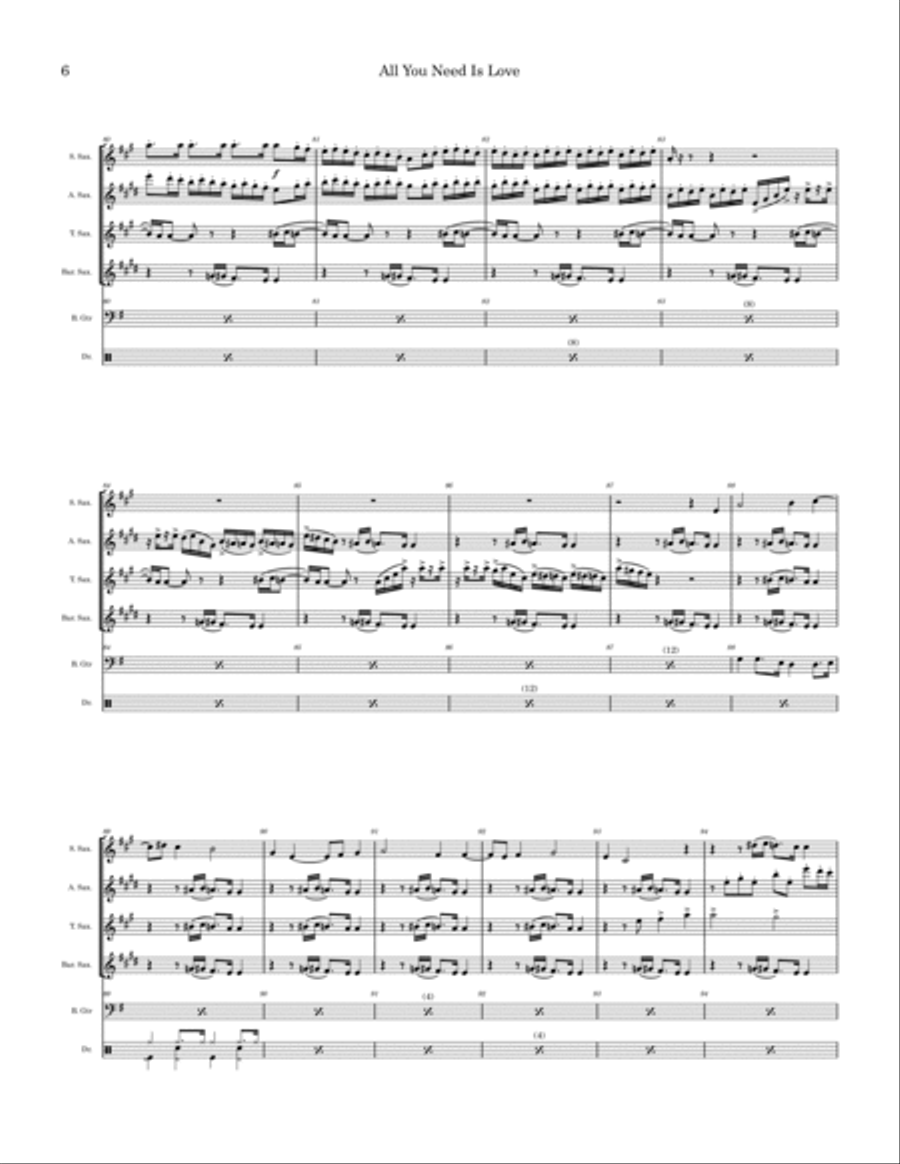 All You Need Is Love Saxophone Quartet scores gallery preview page 6