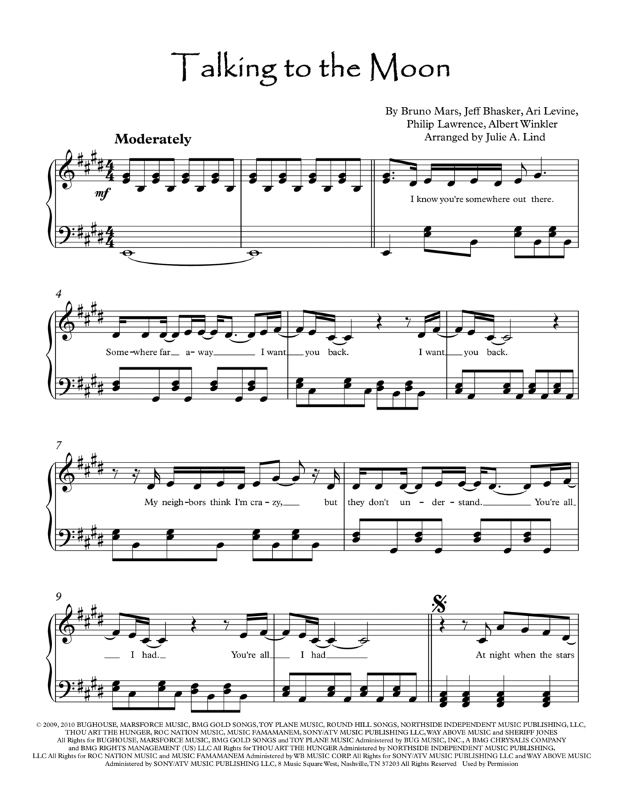 Talking To The Moon Piano Solo scores gallery preview page 1