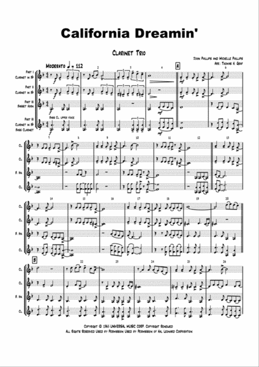 California Dreamin' Woodwind Trio scores gallery preview page 1
