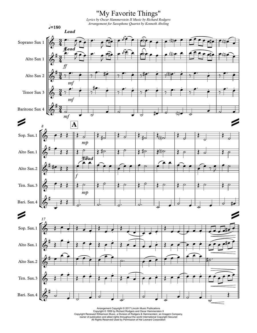 My Favorite Things Saxophone Quartet scores gallery preview page 2