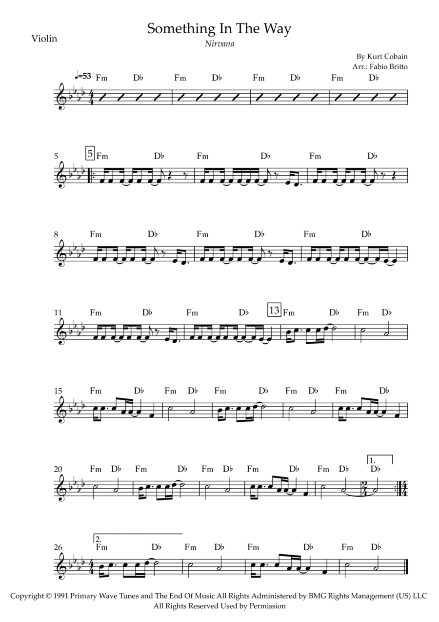 Something In The Way Violin Solo scores gallery preview page 1