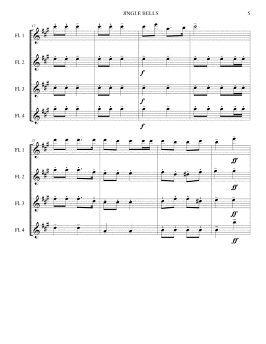 JINGLE BELLS FOR FLUTE QUARTET Flute Quartet scores gallery preview page 5