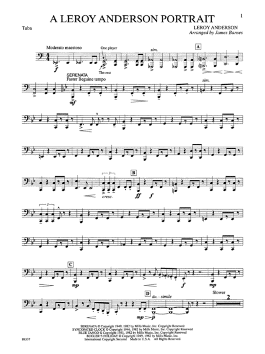 Leroy Anderson Portrait: Tuba Concert Band scores gallery preview page 1