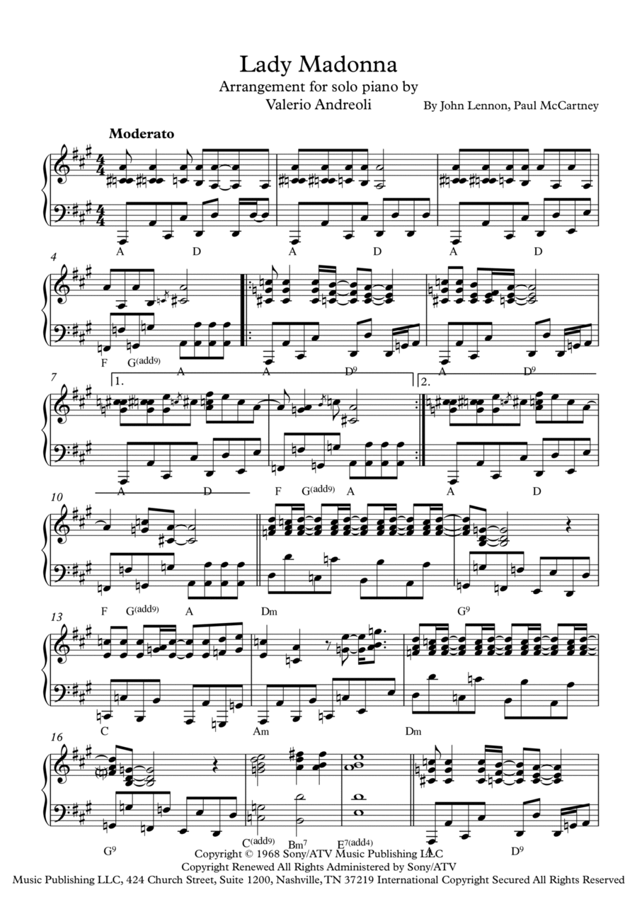 Lady Madonna Piano Solo scores gallery preview page 1