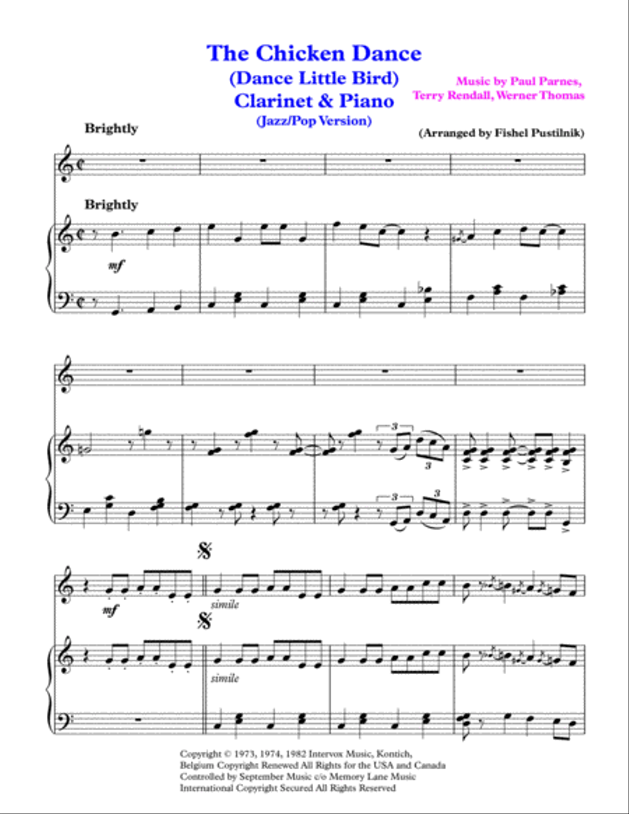 The Chicken Dance Clarinet Solo scores gallery preview page 2