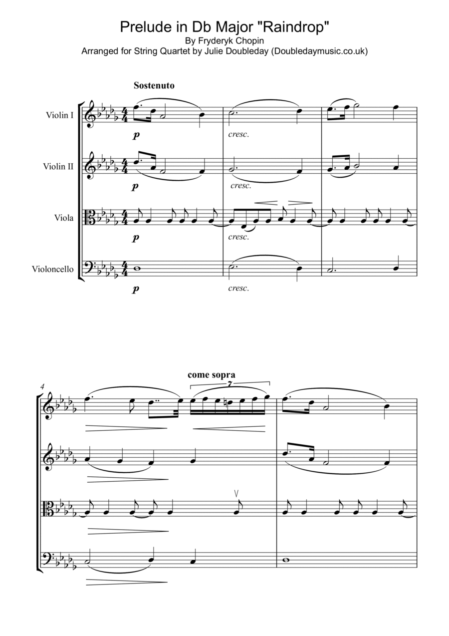 Chopin: Raindrop Prelude for String Quartet - Score and Parts String Quartet scores gallery preview page 1